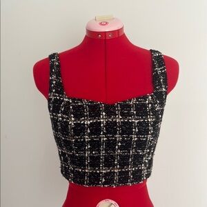 Abercrombie & Fitch Black and White Tweed Women's Top